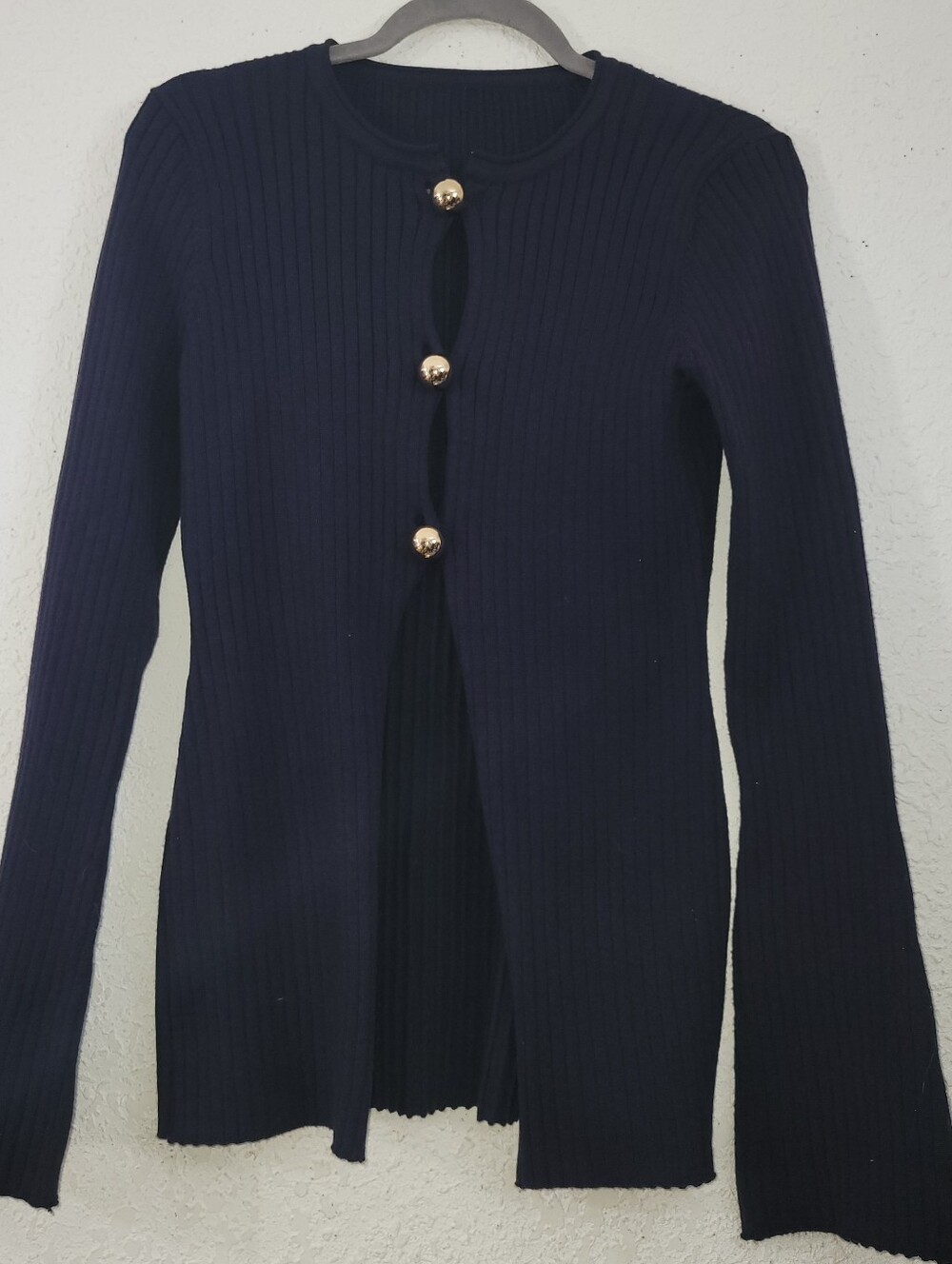Commense Navy Ribbed Cardigan with Gold Buttons